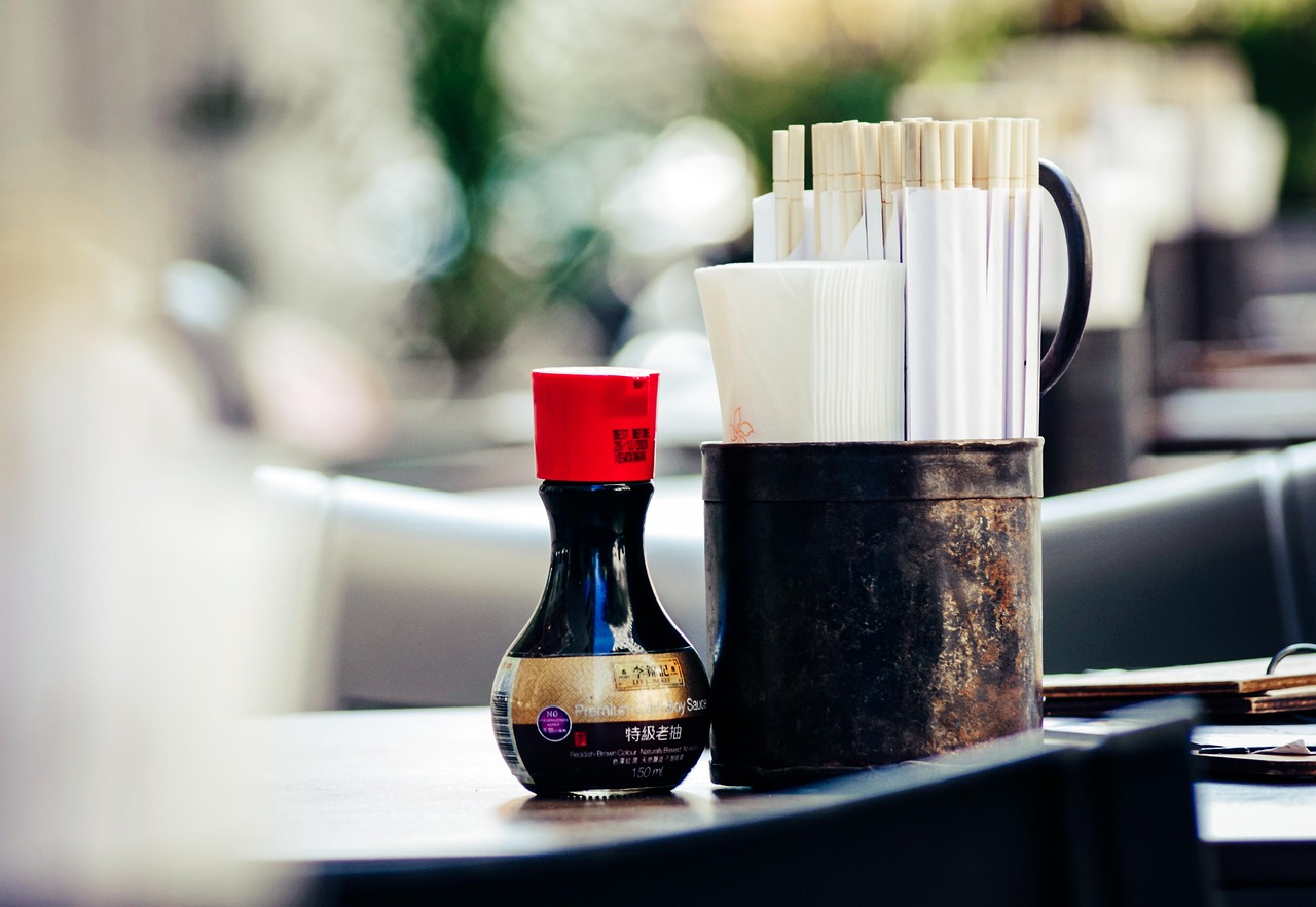 Soy sauce bottle and chopsticks
